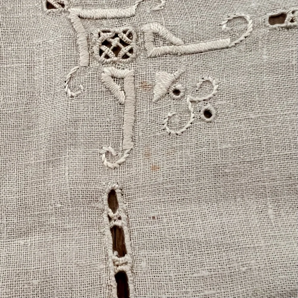 Crochet Embroidered Ivory Linen Placemats Table Cloth Set Of 2 - 10” X 16” Vtg‎